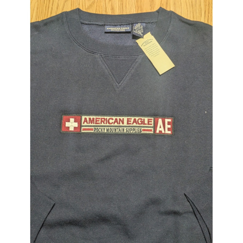 American Eagle Mens Vintage Y2K Rocky Mountain Supplies Crewneck Navy Large